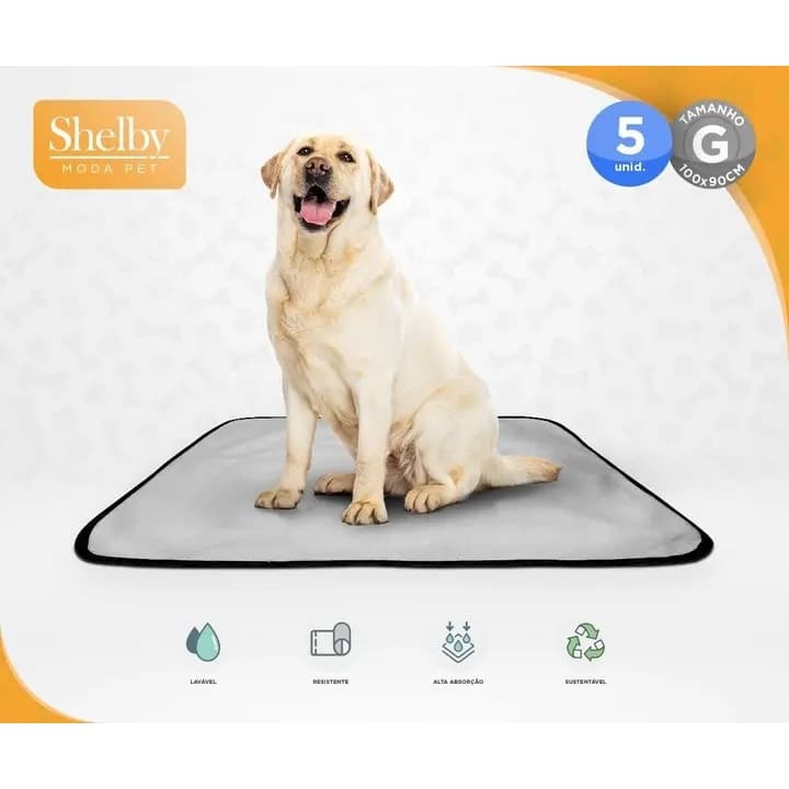 Kit 5 Tapetes Higiênicos Lavável Grande para Cachorro, Pet - Tam G 100x90cm, cor branca, poliéster e propileno