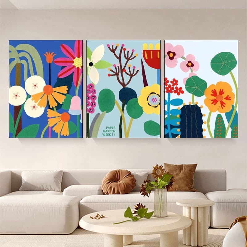 Quadros Decorativos 3pcs Pintura decorativa floral abstrata para sala de estar