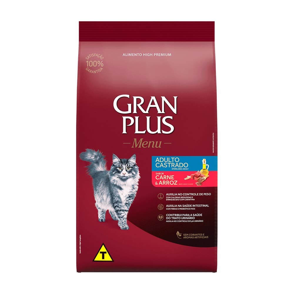 Ração Gran Plus Menu Gatos Castrados Carne 3kg