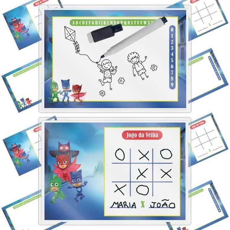 Lousas Mágicas Quadro colorir Caneta Apagador Lembrancinha Festa Infantil PJ Masks TODOS TEMAS