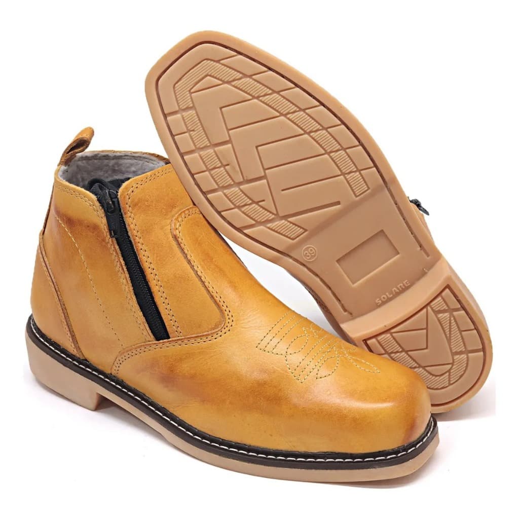 Botina Bota Country Texana Masculina Couro Legítimo Com Ziper Solado Resistente