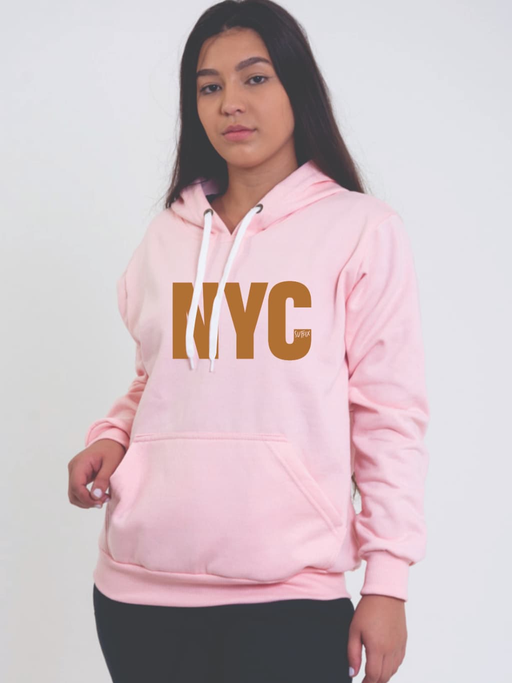 Blusa De Frio Moletom Grosso Feminino New York Bolso Canguru Capuz Ajustavel