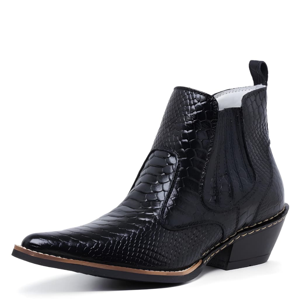 Bota Botina Country Masculina Bico Fino Couro Legitimo Anaconda
