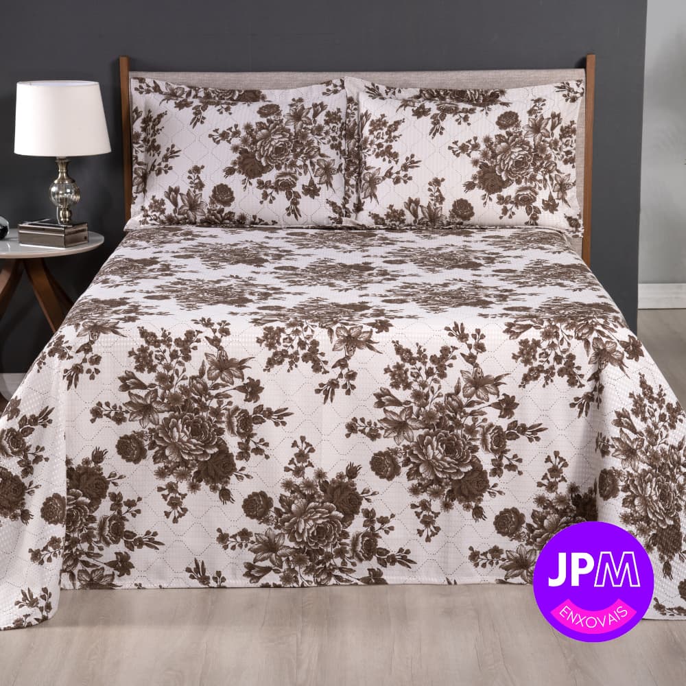 Colcha Piquet King Estampado 3 Peças Premium Moderna & Refinada Alta Costura Preço Promocional