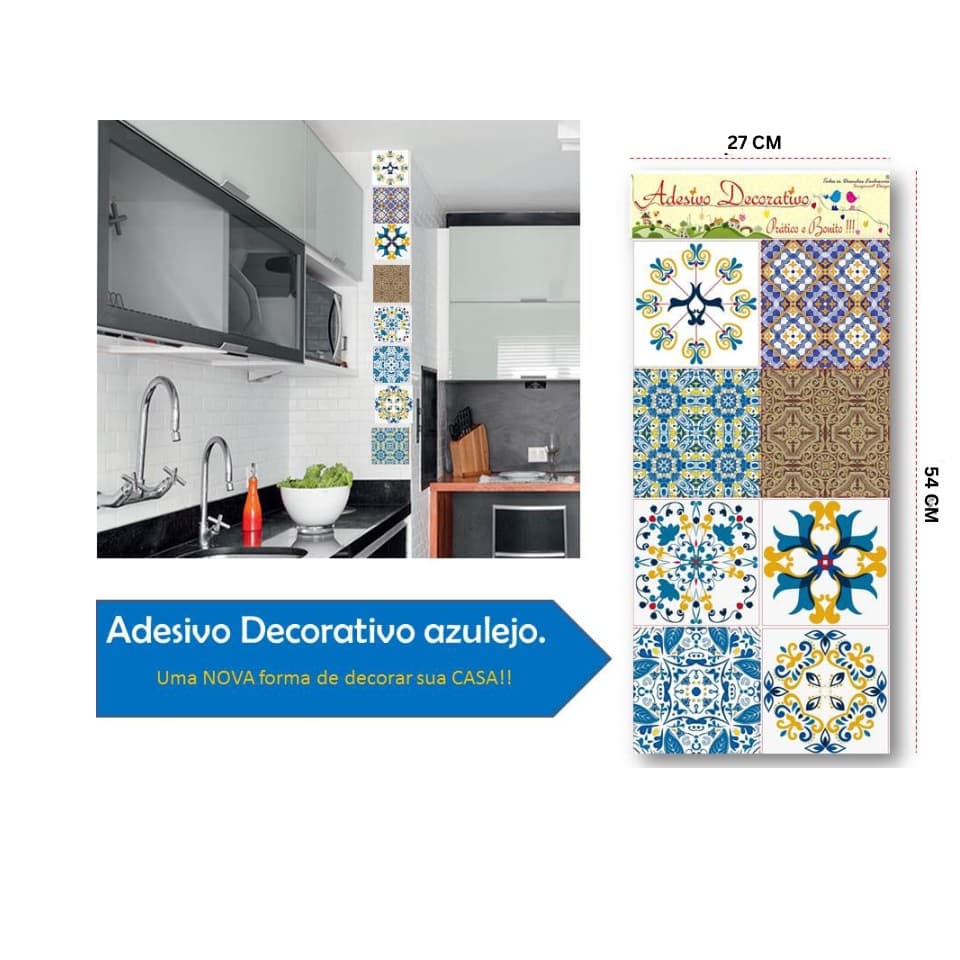 Adesivo de Azulejo Decorativo Retrô Vintage | Cartela com Estampas Coloridas | 1, 2 ou 3 unid