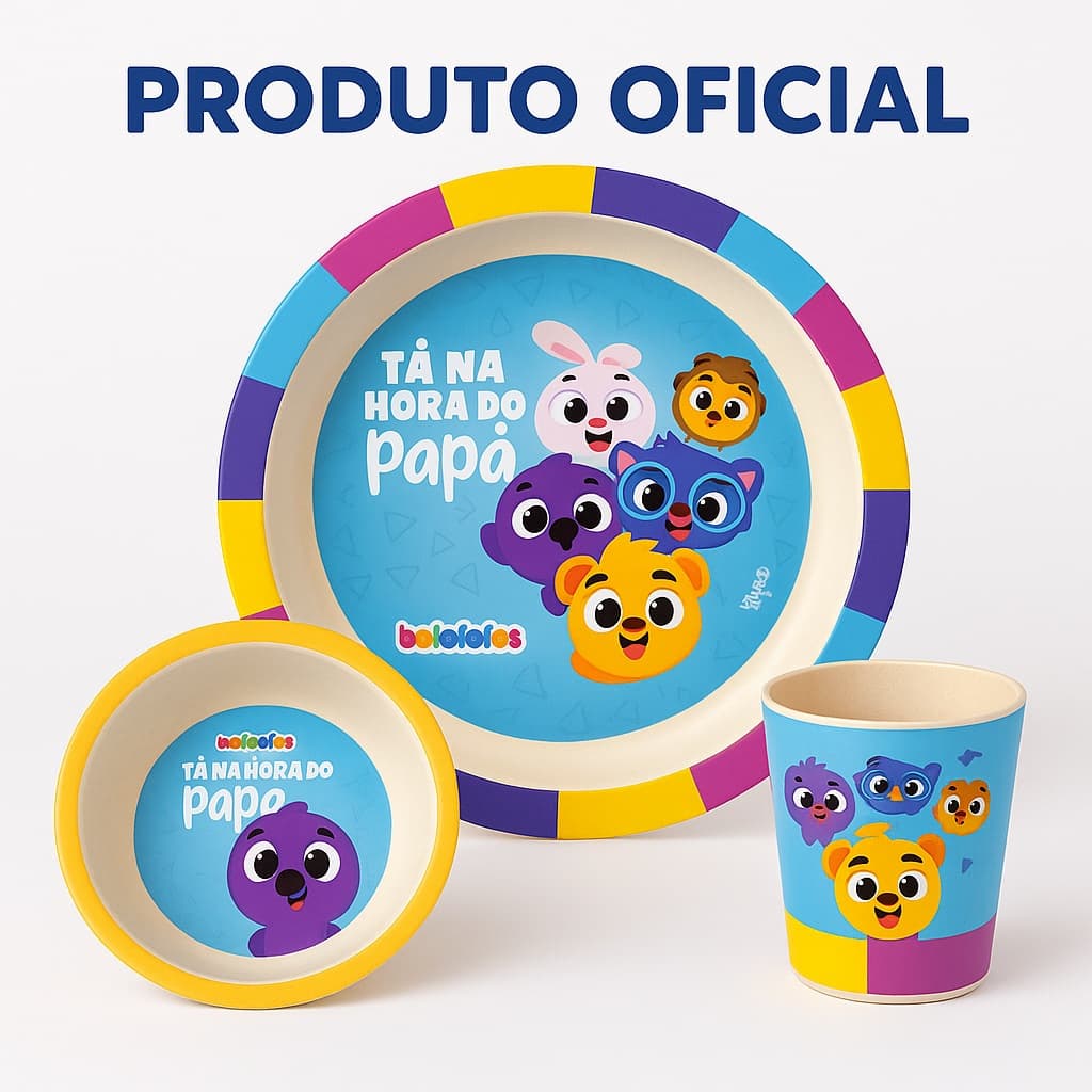 Kit Refeição Infantil 3 Peças Bolofofos – Prato + Bowl + Copo 200ml – Oficial Zoop Toys