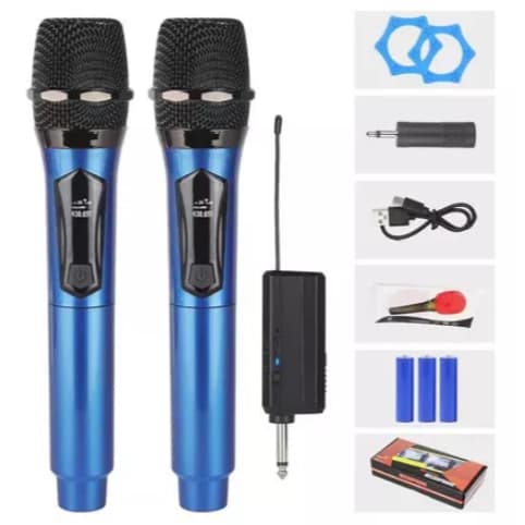 Kit 2 Microfones Dinâmico Sem Fio Profissional Recarregável Uhf para Karaokê