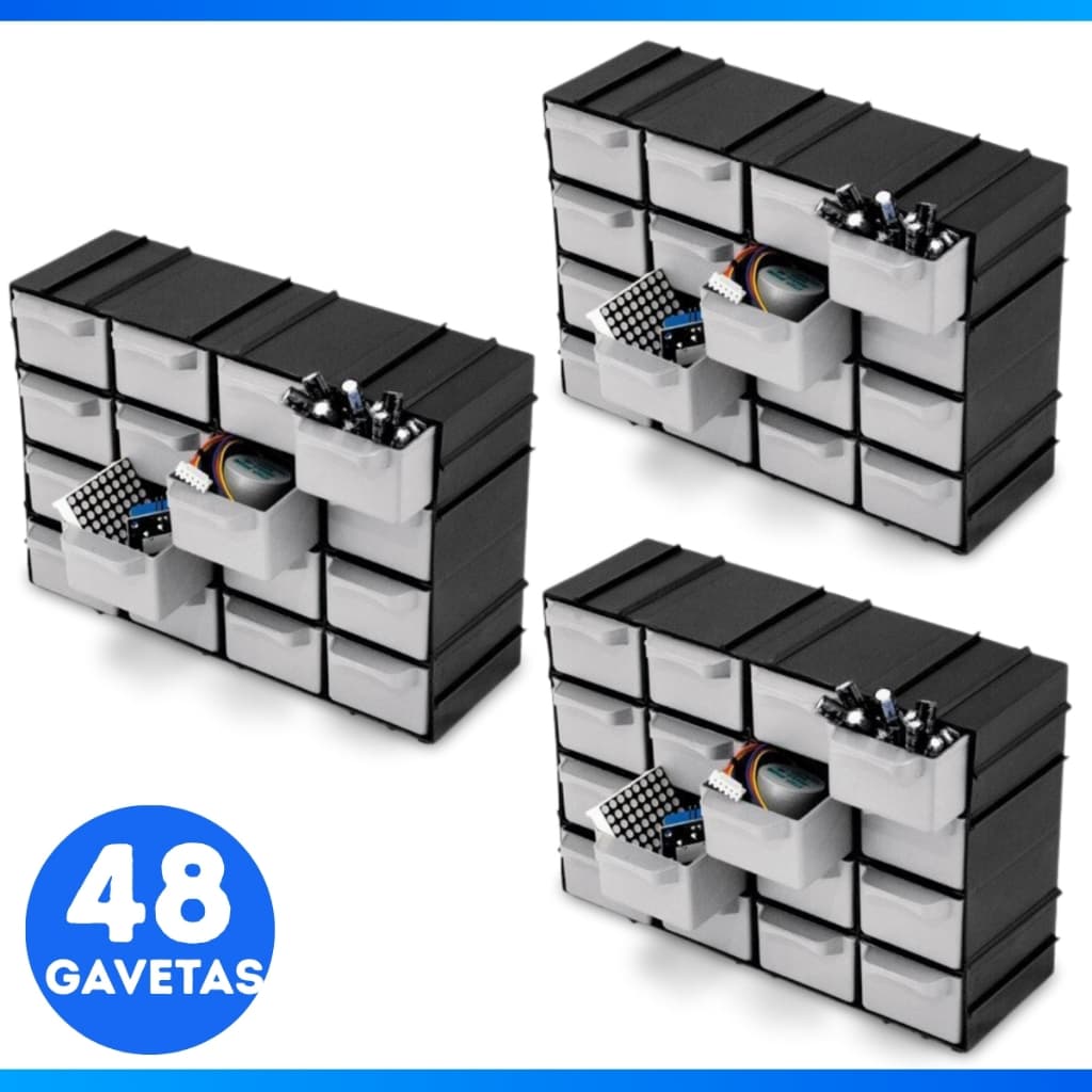 Kit 3 Caixa Organizadora Gaveteiro Para Ferramentas Pescas Com 32 Gavetas Empilhavel Plástico