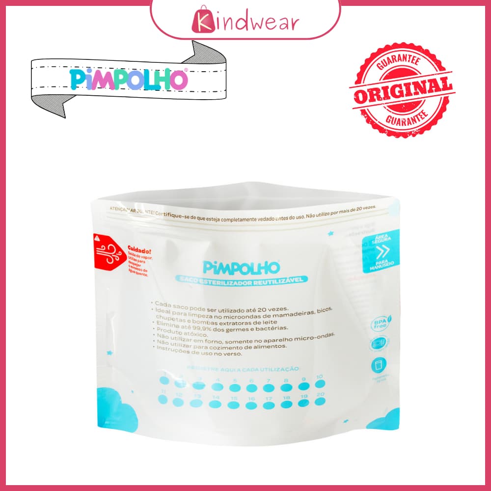 Kit C/6 Saco Esterilizador para Microondas Pimpolho Reutilizável Higienização Prática de Mamadeiras e Acessórios do Bebê