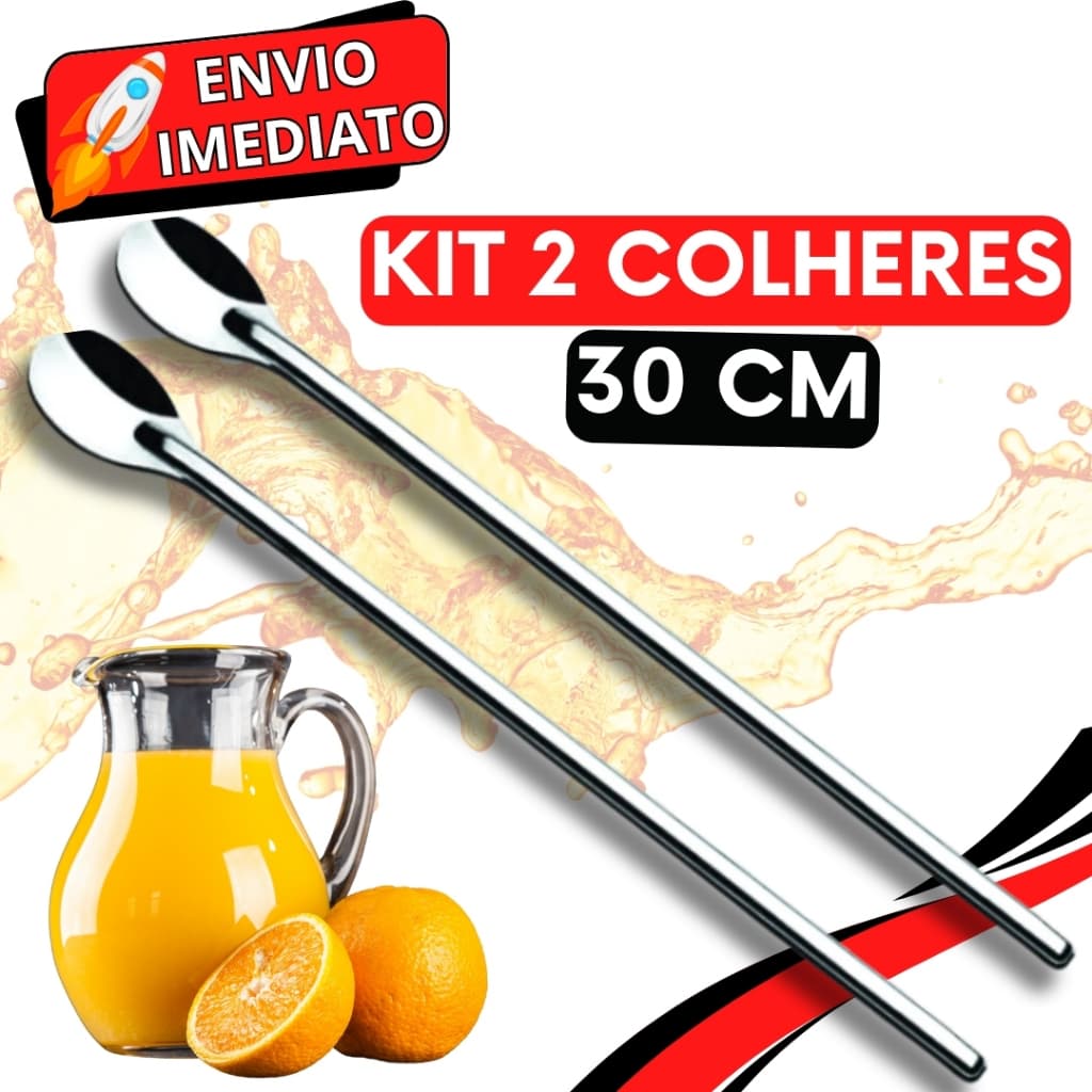 KIT 2 Colher de Suco Jarra GRANDE Coquetel Drink Aço Inox de Cozinha Padaria Bar Restaurante Casa para Bartender Barman