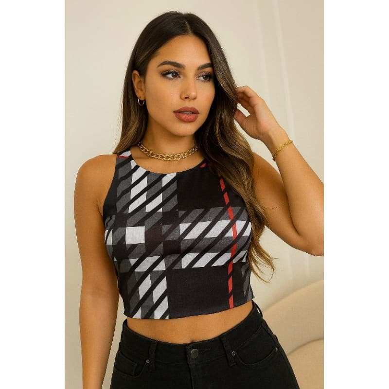 Cropped Top Feminino regata xadrez festa junina temático moda são João 2025 arraial look arraiá