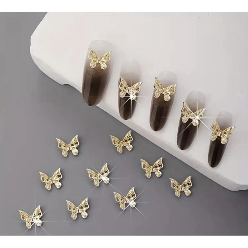 kit 10 Borboletas Douradas Luxo 3D para unhas - Nail Art