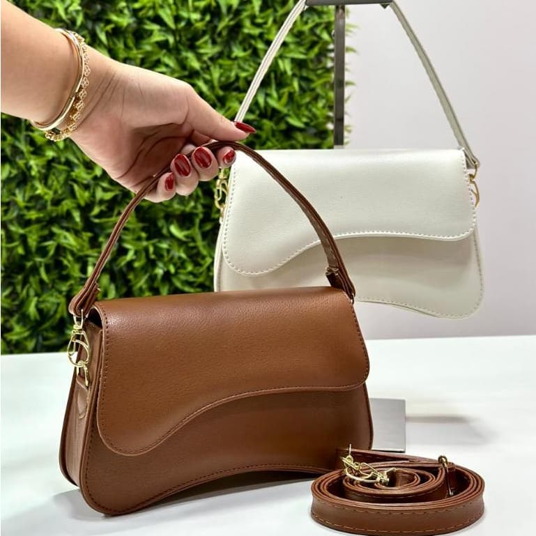 Bolsa Feminina Baguete Pequena Luxo Festa Casamento Ano Novo Transversal Preta Off White
