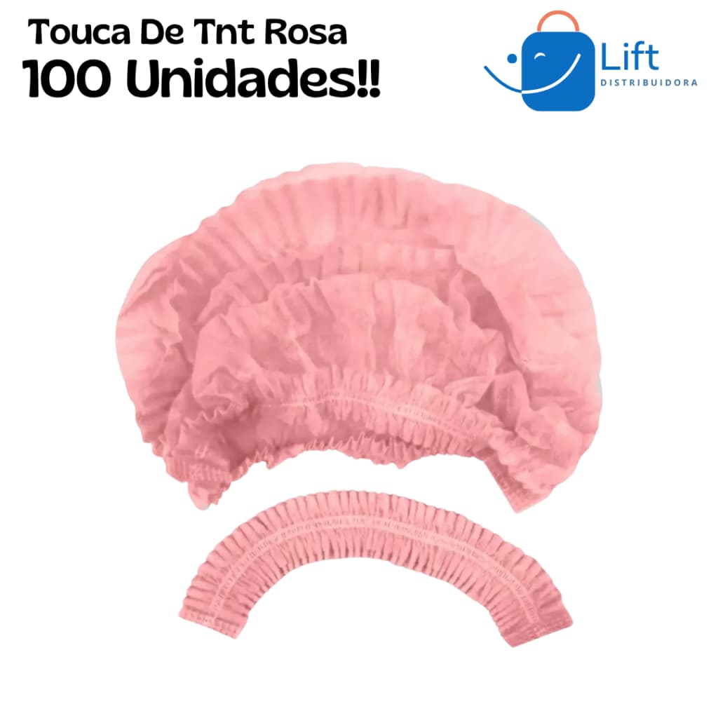 100 Uni. Touca TNT Descartável ROSA | Sanfonada c/ Elástico Duplo - Fixação Segura