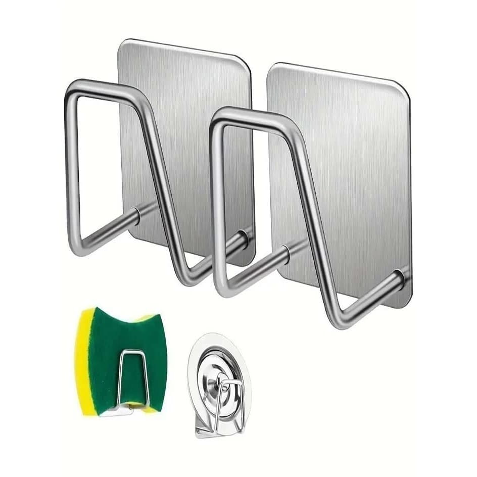 Kit 2 Suportes Porta Esponja Bucha Aço inoxidável Pia Cozinha Banheiro Multifuncional