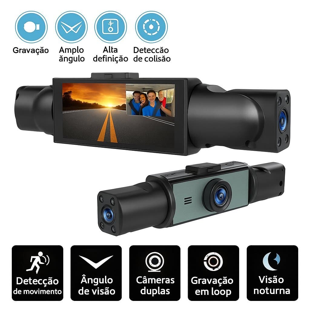 Camera Veicular 4 em 1 1080P com Visão Noturna, Câmeras Múltiplas e Detecção de Movimento MY-7591
