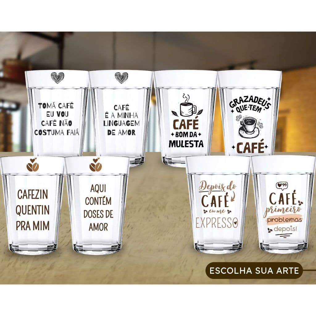2 UNI. Copo Americano 190ml Vidro Personalizado Frase Café Coffee Alta Qualidade Resistência Arte Pronta
