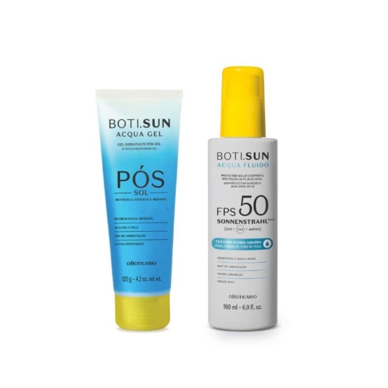 Gel Hidratante Pós-Sol Boti Sun Acqua Gel 120g,Spray Protetor Solar Corporal FPS 50 BOTI.SUN Acqua Fluido 180ml