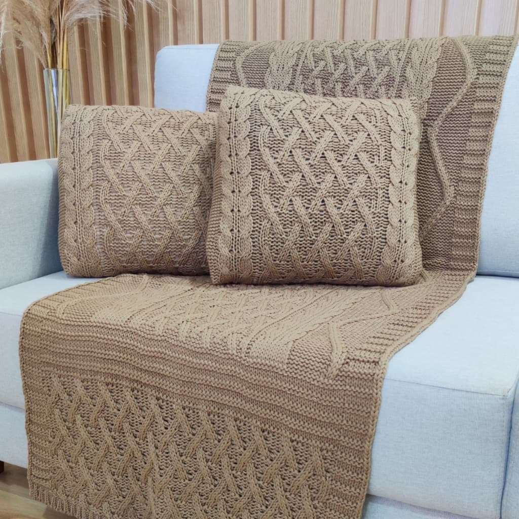 PESEIRA MANTA TRICÔ CAMA KING SOFÁ SALA 260X60cm +2 CAPA DE ALMOFADA 45X45cm SOPHIA S01