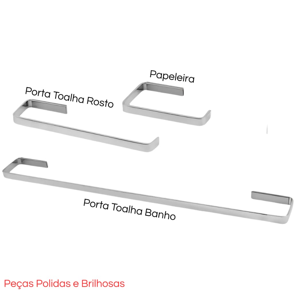 Kit Para Banheiro 3 Peças Porta Toalha Banho + Porta Toalha Rosto + Papeleira