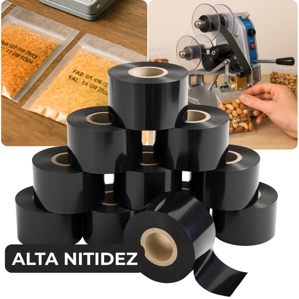 Kit 3 Ribbon Preto Datador Termico Uso Industrial Impressao Validade Lote Alta Qualidade 35mmx122m