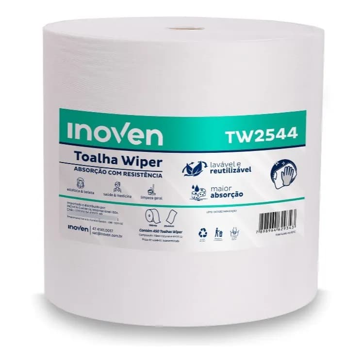 Rolo Wiper TW2544 com 450 Toalhas Banho Leito Branco Inoven