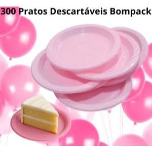 300 PRATOS ROSA DESCARTAVEIS BOMPACK 15CM PARA FESTAS, ANIVERSARIOS, EVENTOS ETC