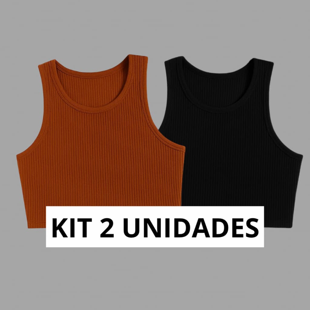 KIT COM 2 Cropped Regata Regatinha Blogueira Top Blusinha Basica Canelada