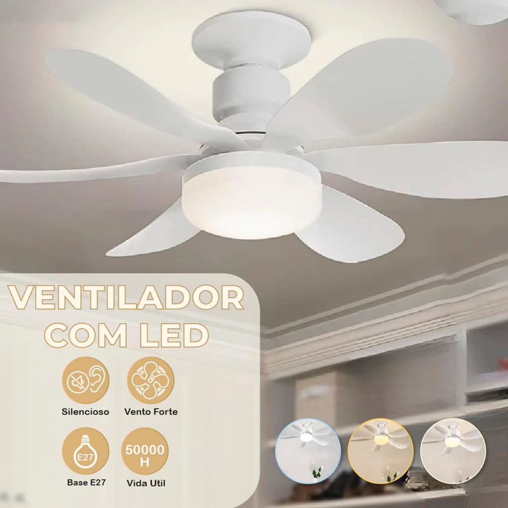 Ventilador de Teto PRO 100W Super LED Lâmpada E27 Controle Remoto Luminária Economica Bivolt