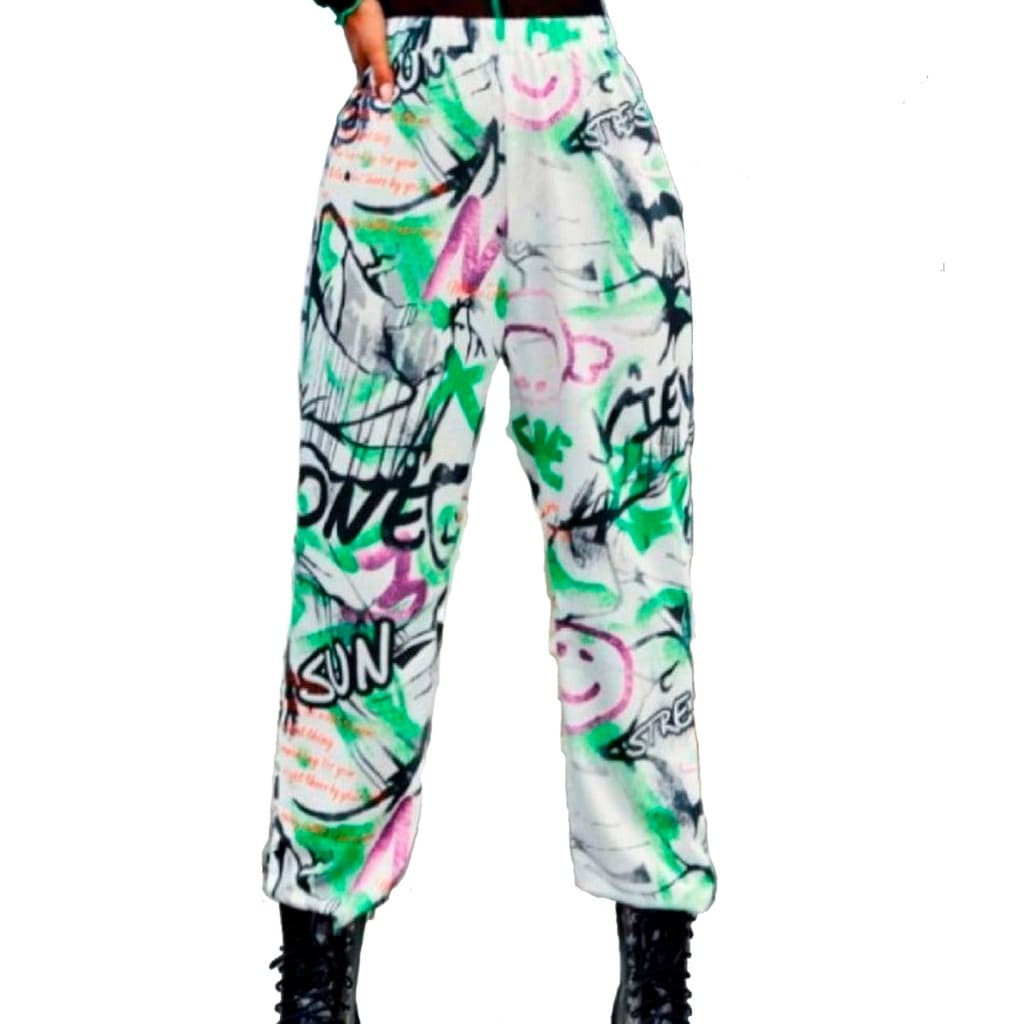 Calça estampa verde, estampa gráfica, casual, poliéster