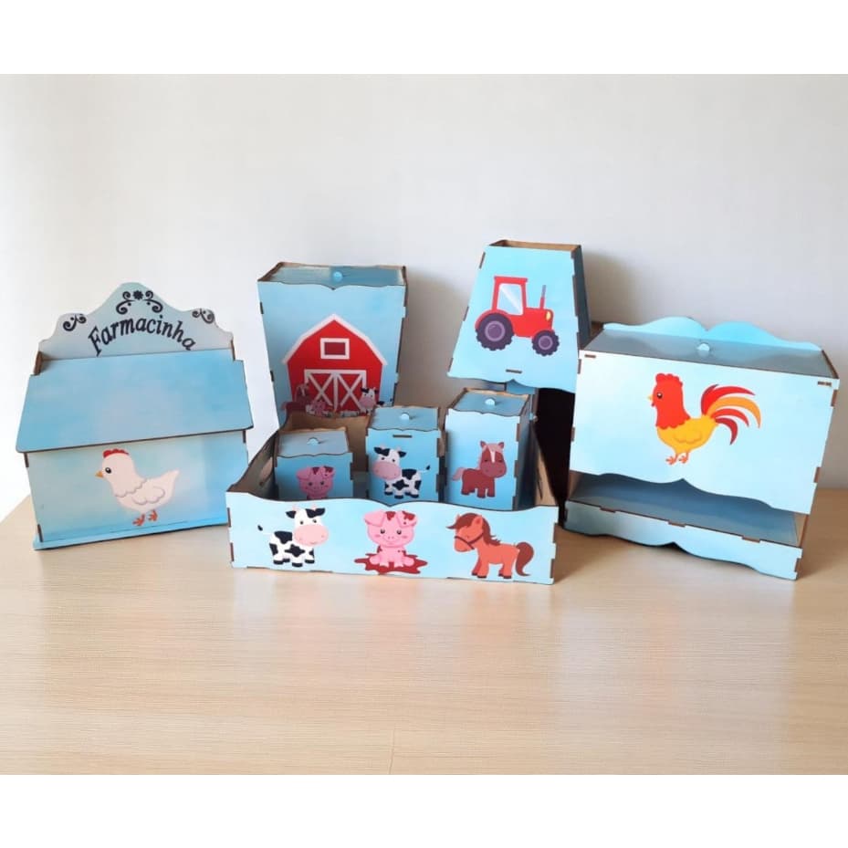 Kit Higiene Bebê Fazendinha 8 Peças Recém Nascido Presente Chá de Bebê Aniversário Infantil Organizador De Quarto