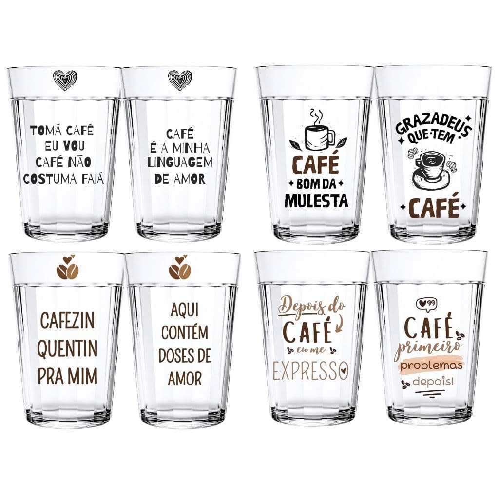 2 UNI. Copo Americano 190ml Vidro Personalizado Frase Café Coffee Alta Qualidade Resistência Arte Pronta