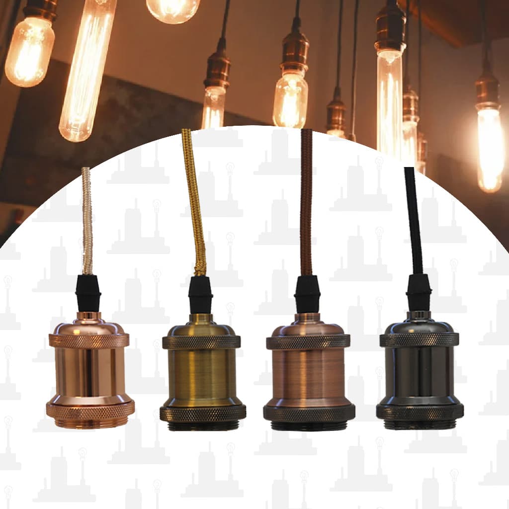 Pendente Vintage Retrô Teto Grafite Ouro Rose Cobre Bronze Bocal E27 + Fio 1m + Tampa LED FACTORY