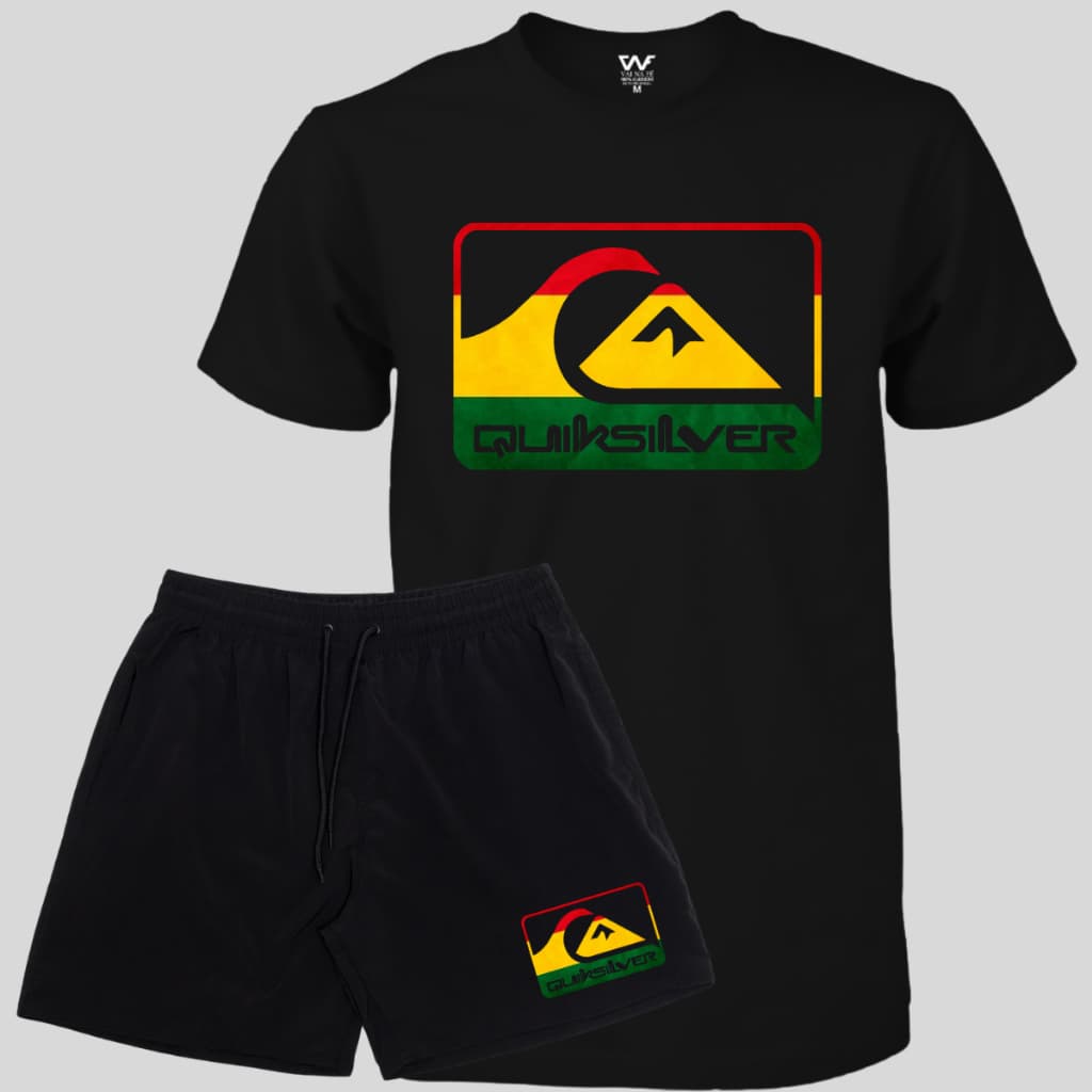 Kit Masculino Quiksilver Short Elastano + Camiseta Masculina Algodão Lançamento