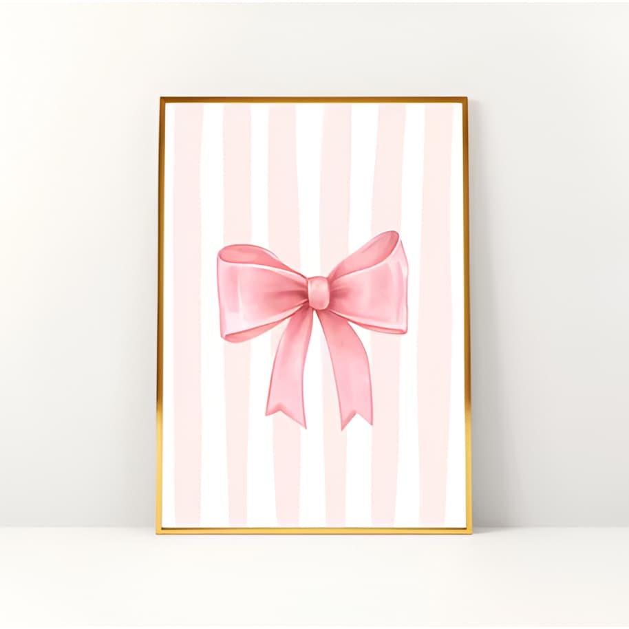 Quadro Decorativo Laço Rosa Fashion Minimalista Moldura Dourada Decoração Chique