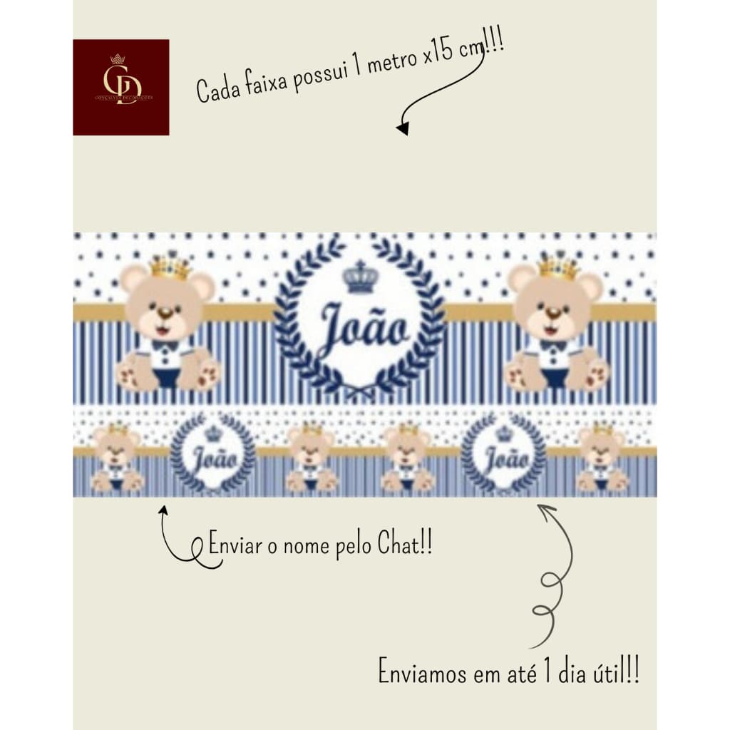 5 Metros faixa decorativas para o quarto do seu bebê personalizado com nome principe (a) urso