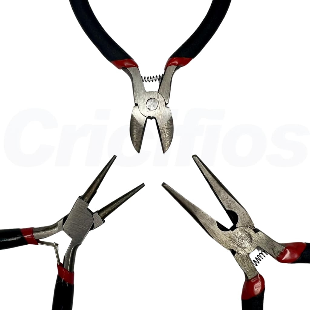 Kit 3 Mini Alicates Joias Artesanato Bijuteria Pesca 11,5cm Bico Redondo | Meia Cana | Diagonal