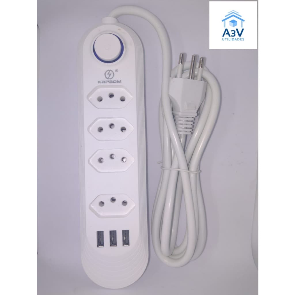 Filtro de Linha Kapbom 2 Metros KA 7002 / 4 Tomadas de 3 Pinos / 3 USB