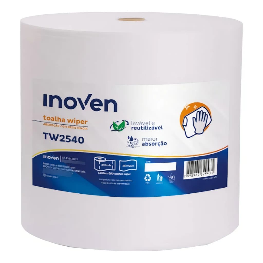Rolo Wiper TW2540 com 600 Toalhas Descartáveis Branco Inoven
