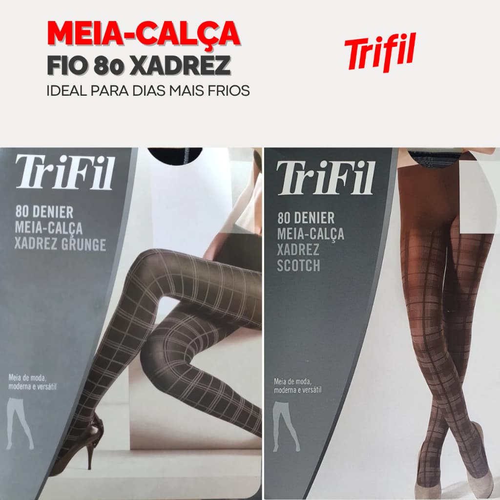 Meia Calça Fio 80 Xadrez Trifil Ref.6376 Meia Grossa Para o inverno