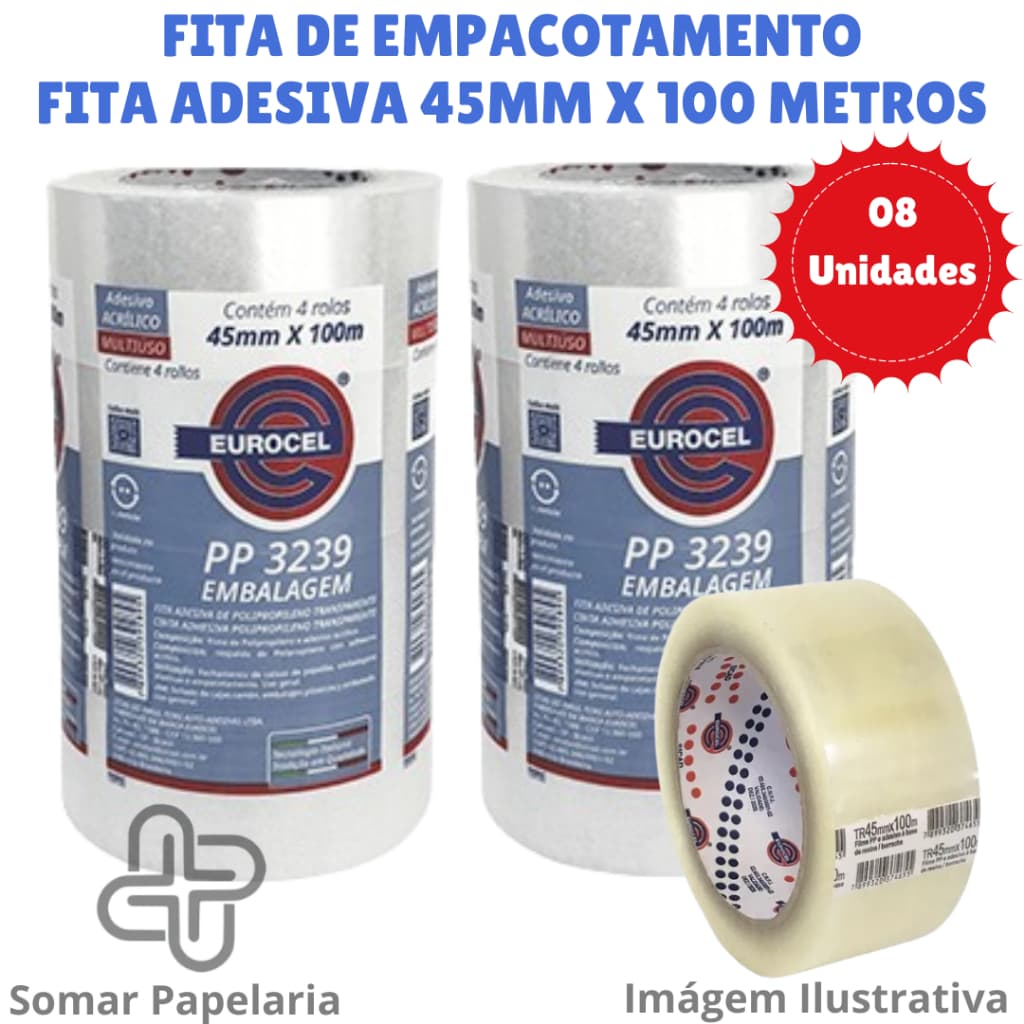 Durex Fita adesiva larga 45mmx100m transparente empacotamento Eurocel