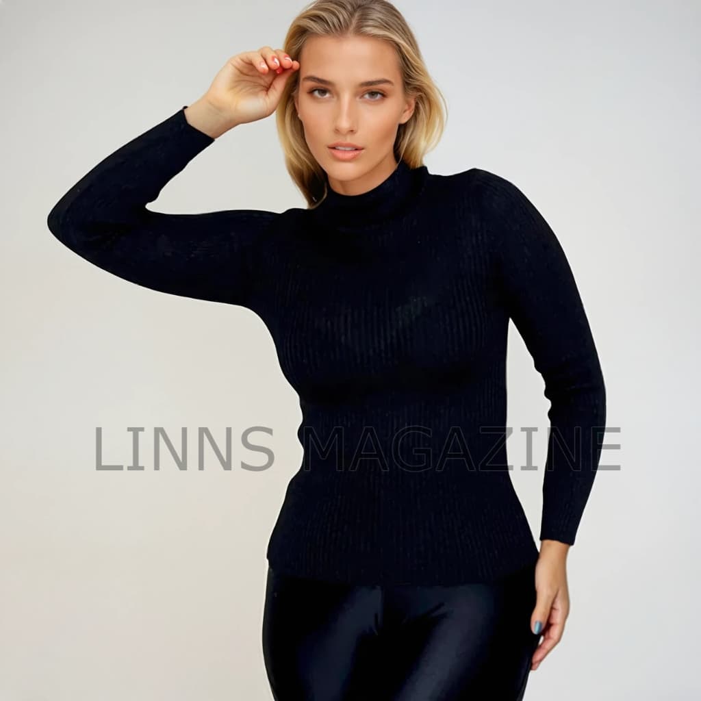 Cacharrel Blusa Tricot Lã Feminina Canelada Gola Alta