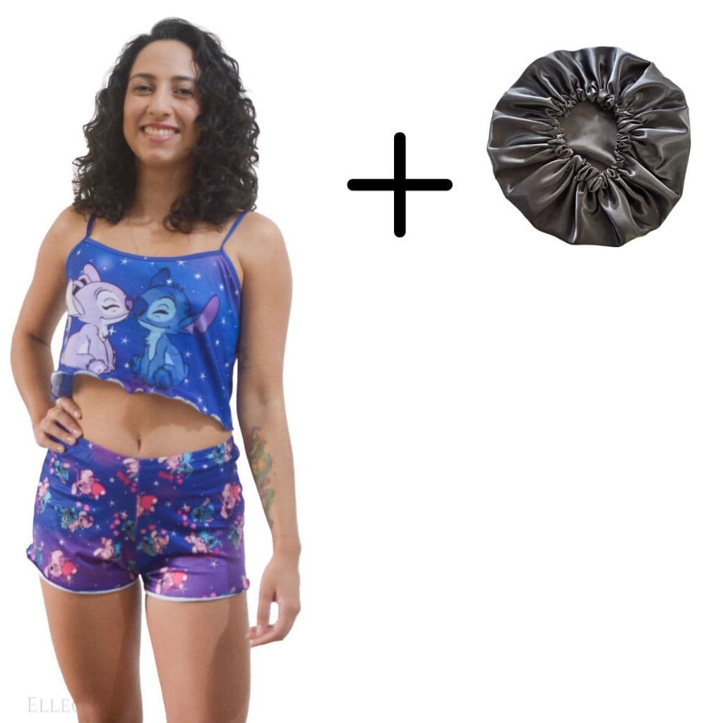 Kit Pijama Suede Personagem mais Touca Cetim Dupla Face Linha Noite Feminina Conforto Qualidade