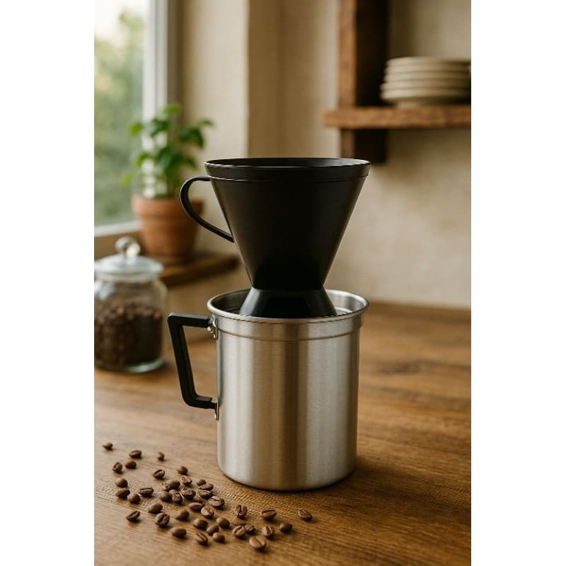 Canecão 1,1L com Suporte para Filtro de Café – Alumínio Premium | Café Coado com Estilo