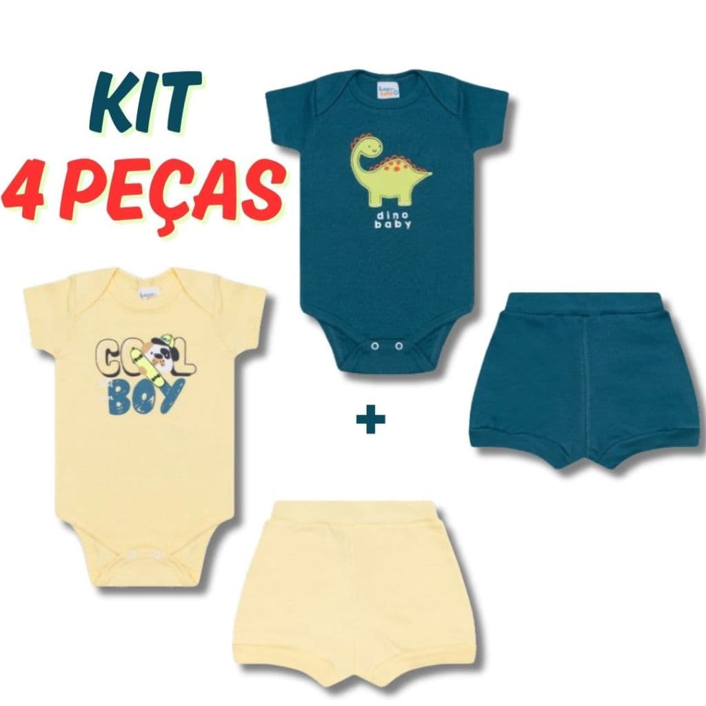 Kit body bebê 4 peças 2 conjuntos bebê menino Suedine