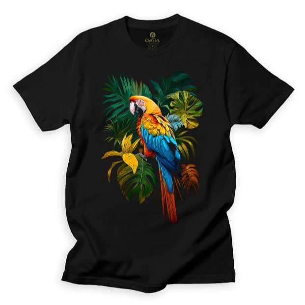 Camiseta Masculina Estampa Amazonia Passaros Araras Tecido Premium 100% Algodão