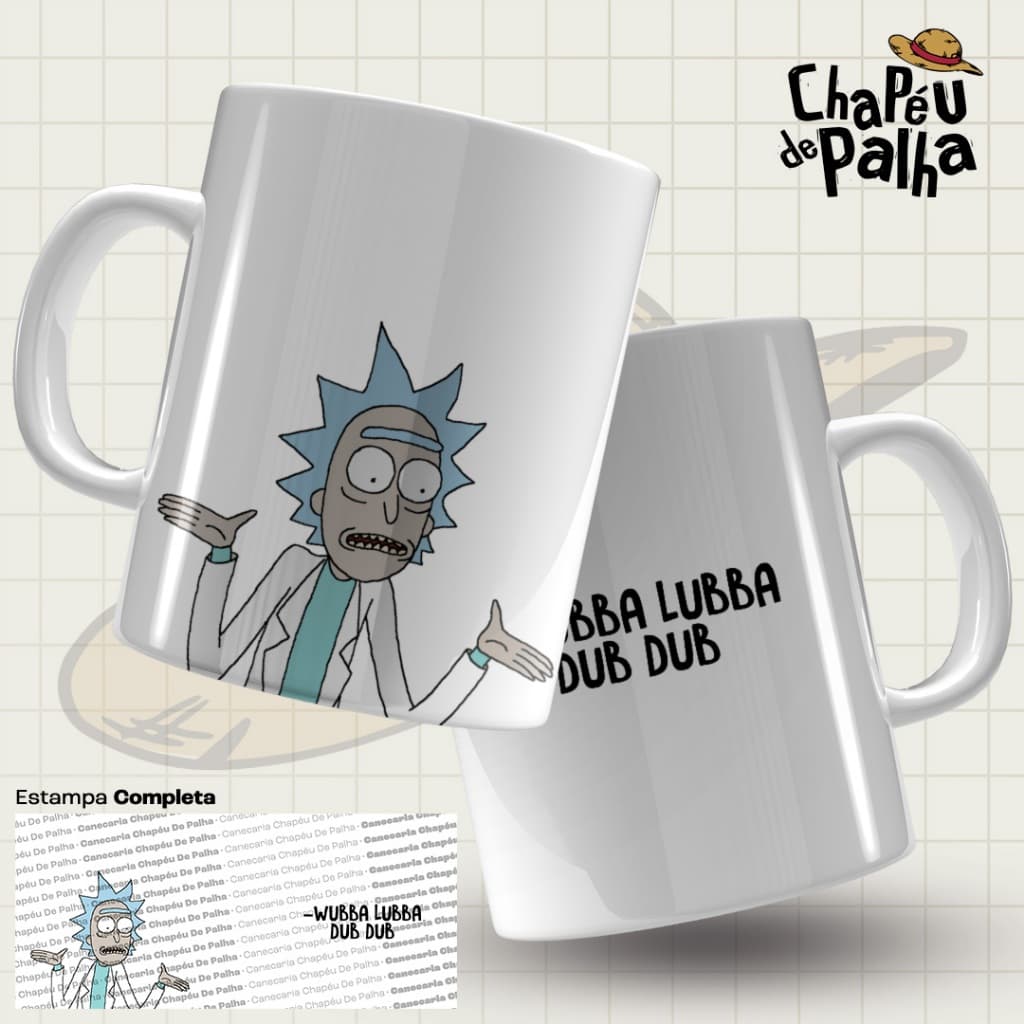 Caneca Rick and Morty Porcelana 325ml – Série Animada – Presente Nerd Geek - Wubba Lubba Dub Dub