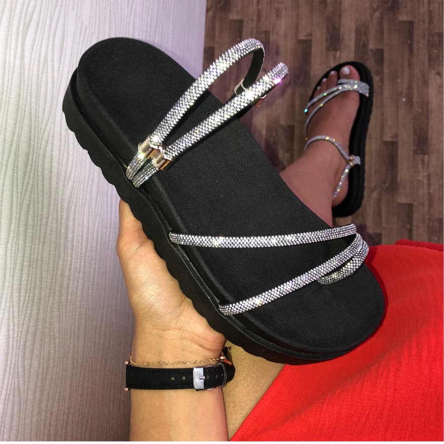 Papete Birken Sandália Dedinho 2 em 1 Feminina Flatform ajustável regulagem Strass Brilho plataforma