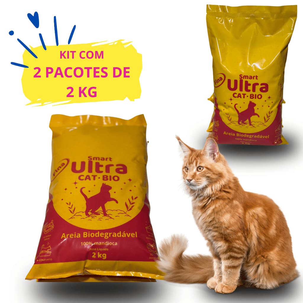 Kit 2 Pacotes de Areia Higiênica 2kg – Ultra Cat Bio, Biodegradável e Antiodor