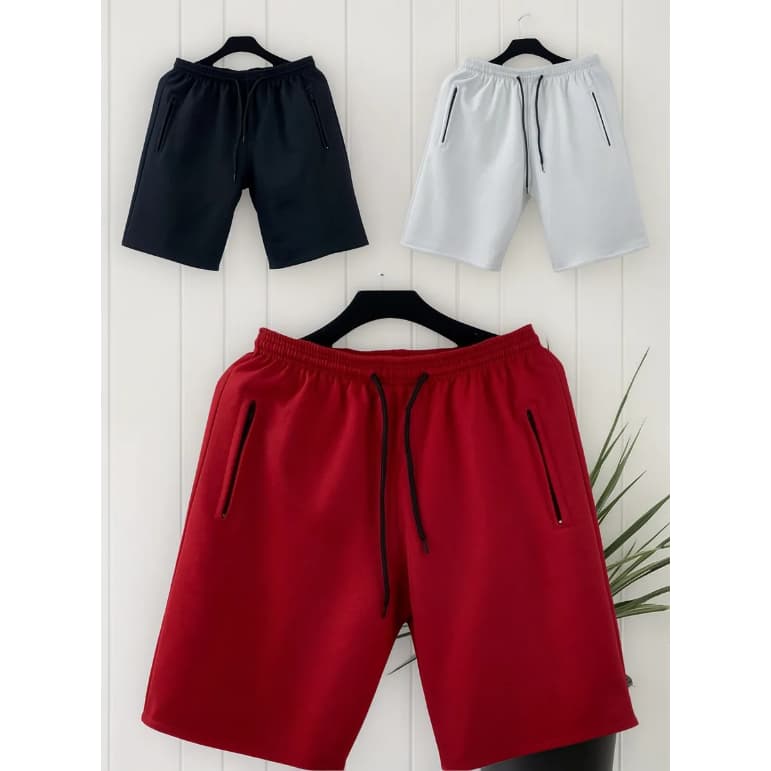 KIT 3 bermudas moletom masculina adulto com 2 bolsos lateral com ziper